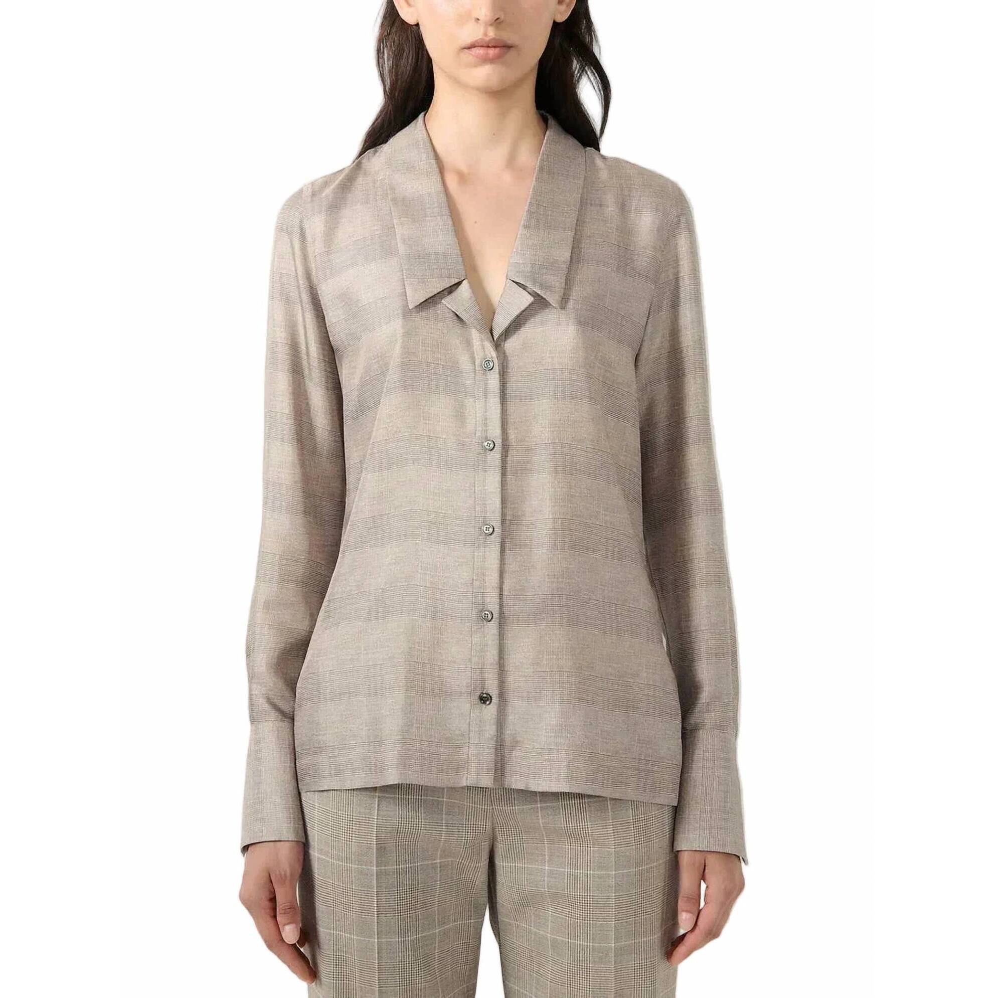 New Barbara Bui Prince Of Wales Printed Silk Shirt In Brown Check
